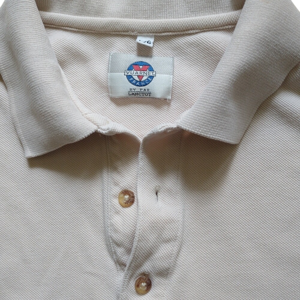 90's vintage Vuarnet France Mens Pique Polo Shirt Beige Tan Size L - Picture 4 of 7